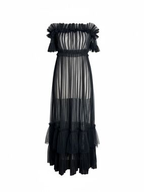 Nichole Lynel Off-Shoulder Black Sheer Ruffle Maxi Dress Coachella Festival NWT